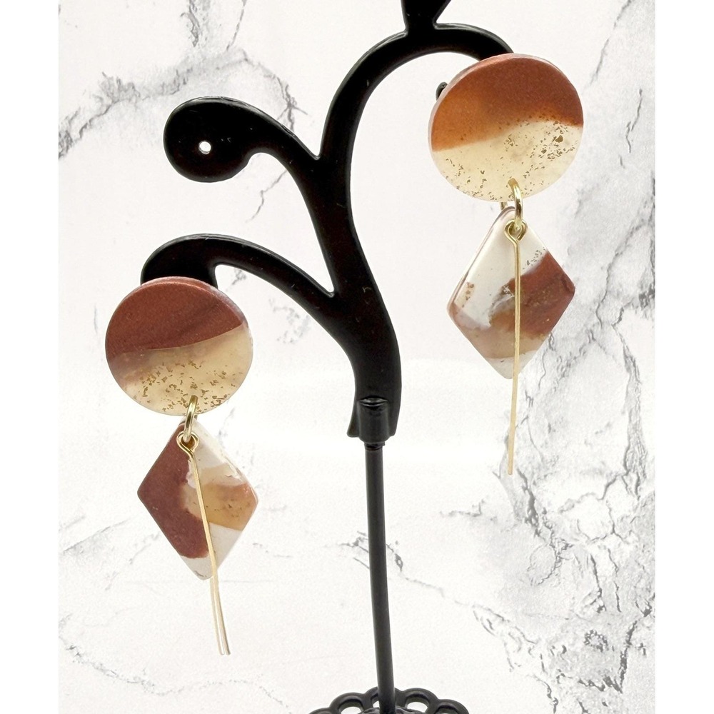 Modern Resin Geometric Dangle Earrings Gold Fleck Abstract Art Earrings